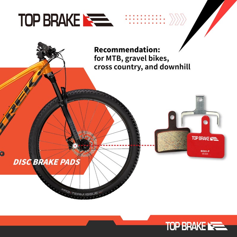 Top Brake وسادات فرامل الدراجة الجبلية ذات القرص العلوي متوافقة مع Shimano Deore M515 M525 TRP Hylex TEKTRO Orion|MTB، Trail، Gravel، Cross Country|مركب سيراميك، خيار صامت، أحمر (زوجان) - Image 5